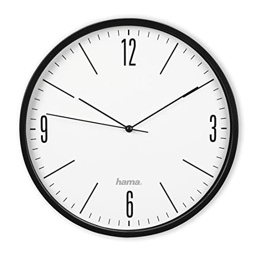 Hama Wanduhr ohne tickgeräusche (leise Wohnzimmer-Uhr mit großem Ziffernblatt, analoge Küchenuhr inkl. Batterie) schwarz