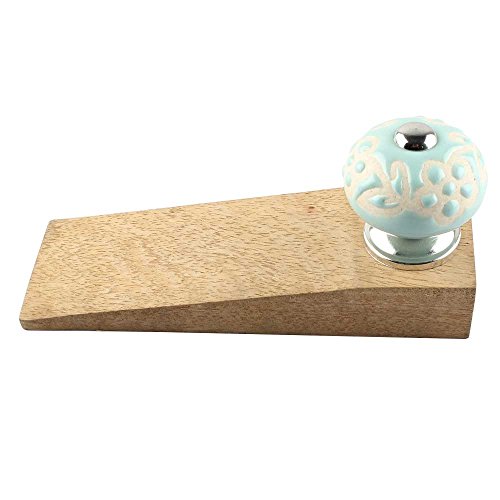 Image of Indian-Shelf 4 Pieces Wood Door Stopper for Home Rubber Floral Floor Gate Stopper Green Door Wedge Powerful Gripping