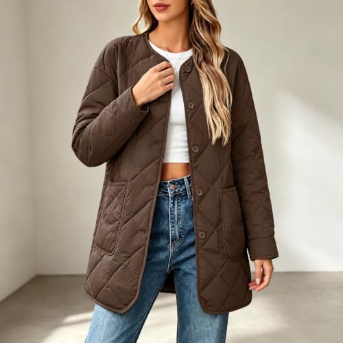 YRAETENM Quilted Jackets for Women Warm Mid Length Lightweight Puffer Coats - image 2
