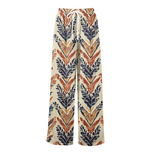 Loose Pants for Women Summer Floral Print Elastic High Waist Drawstring Wide Leg Pants Baggy Lounge Beach Palazzo Trousers3