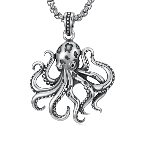 Collier pieuvre pour homme en argent sterling 925 avec pendentif marin