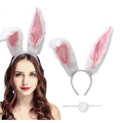 Bandeaux oreilles lapin rose-blanc élastique costume
