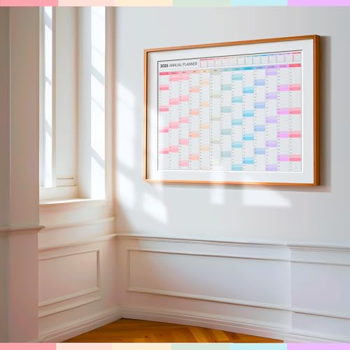 Agenda de parede mensal 2025, A2 60 cm x 42 cm | Impressão dupla face, calendário de parede arco-íri