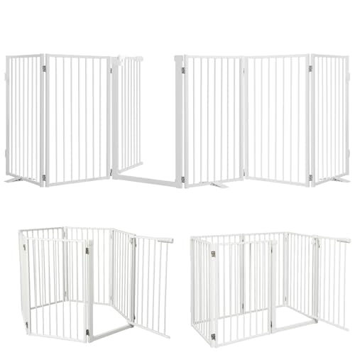 Snagle Paw Full Metal Freestanding Dog Gate with Door, 120” W x 32” H Pet Gate with Support Feet for Doorways, Stairs and Hallways, Portable Dog Fence for Indoor Use(32" 6 Panel, White) Whit