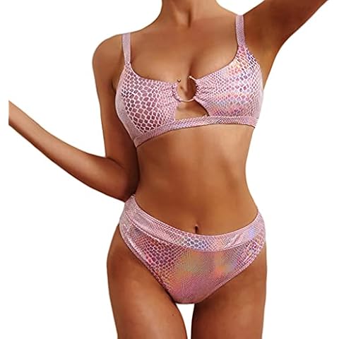 xperry Women's Rave Sparkle Mentalic Snakeskin Print Bikini Set Chain Bathing Suit Swimsuits Festivals Cover