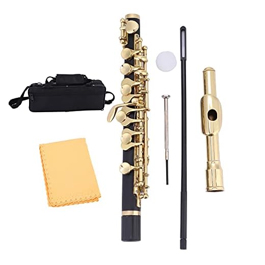 C Key Piccolo 2 Colores Piccolo Ottavino Flauta de Tamaño Medio Plateada C Key Tone con Caja Acolchada (Oro)