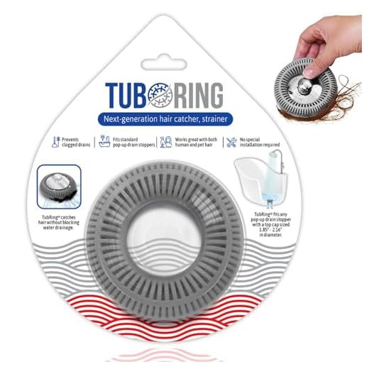 TUBRING The Ultimate Tub Drain Protector Hair Catcher/Strainer/Snare, Regular - Gray