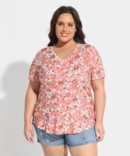 Image of TIYOMI Plus Size Tops for Women V Neck Tshirts Basic Tunic Casual Hawaii Floral Tie Dye Camo Summer Short Sleeve Tee XL-5XL