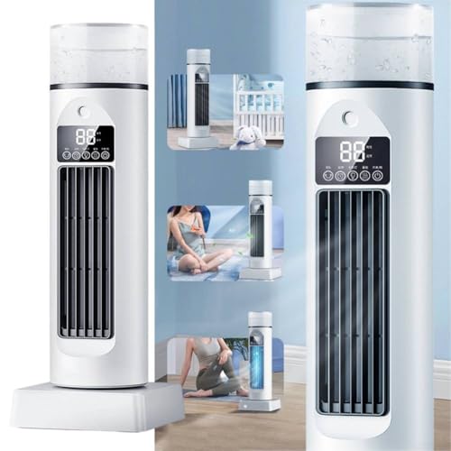 Gdfnmogo Oszillierender Turmventilator, Klimaanlage mit Luftbefeuchter- Funktion, LED- Display, Timer- Steuerung, mehrfarbiges Atmosphärenlicht, tragbarer Lüfter (schwarz)-2
