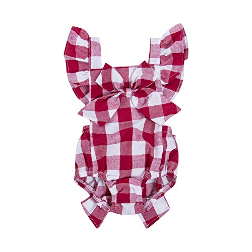 HOTONE Newborn Infant Baby Girls Clothes Plaids Checks Romper Jumpsuit Bodysuit Outfits (3-6 Months, Red)