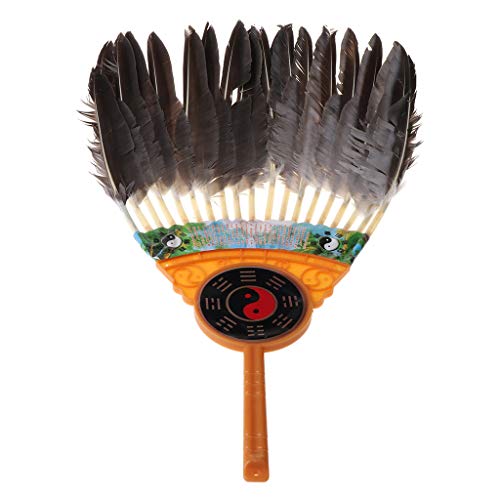 MONLEYTA Chino Antiguo Zhuge Liang Abanico de Mano de Plumas Negras Abanico de bambú Decoración Danza Cover