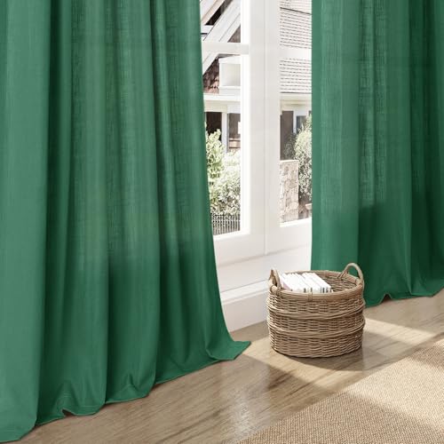 Image of Nanspring Linen Curtains 84 Inch Long for Living Room Back Tab Dark Green