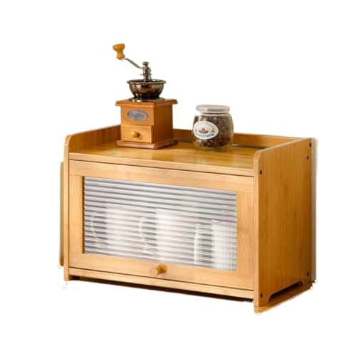 Eiuuioj 食器棚 キッチン収納 カウンターキッ チン 竹製キッチ ン用品 キッ チンキャビネット 小型 2層ガラスカバー シングルナイト収納庫 食品収納 調理皿 調味料入れ 箸 食器 キッチンカウンター 大容量 北欧風 大容量 安定感 防塵 防湿 防