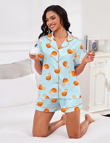 Image of SHESHOW Satin Pajamas for Women Set Preppy Animals Pjs Short Sleeve Shorts 2 Piece Loungewear Sets XS-XXL