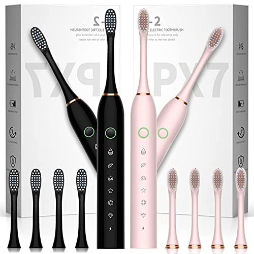 Electric Toothbrush for Adults, Rechargeable Electric toothbrush with 8 Brush Heads, 42000vpm 6 Modes IPX7 Waterproof, 2 Pack Soft Electric Toothbrush