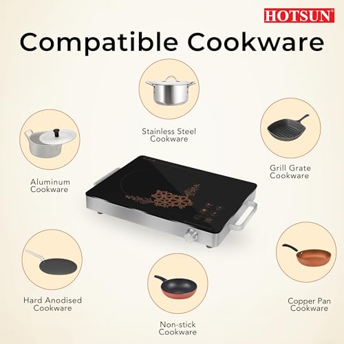 Image of HOTSUN Infrared Cooktop 2200W | Touch Control Panel | Timer & Boost Mode | Child Safety Lock | Fast & Even Heating | Compatible with Glass, Stainless Steel, Aluminium & Ceramic Flat Utensils