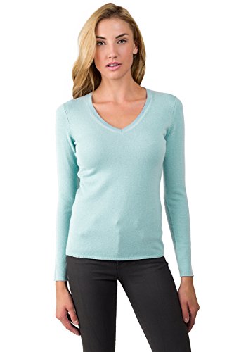 Image of JENNIE LIU Women's 100% Pure Cashmere Long Sleeve Pullover V Neck Sweater