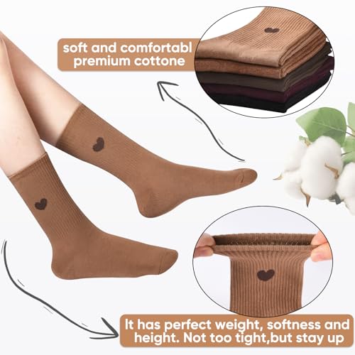 Image of Corlap Women's Cotton Crew Calf Socks - 5 Pairs Ankle High Dress Casual Socks, Fun Cute Heart Gifts for Mom Mother