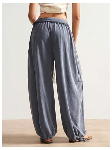 Women's Baggy Harem Pants Drawstring Waist Wide Leg Boho Casual Trousers Joggers with Pockets4