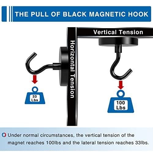 image for LOVIMAG Black Magnetic Hooks Heavy Duty, 120lbs Strong Neodymium Magne
