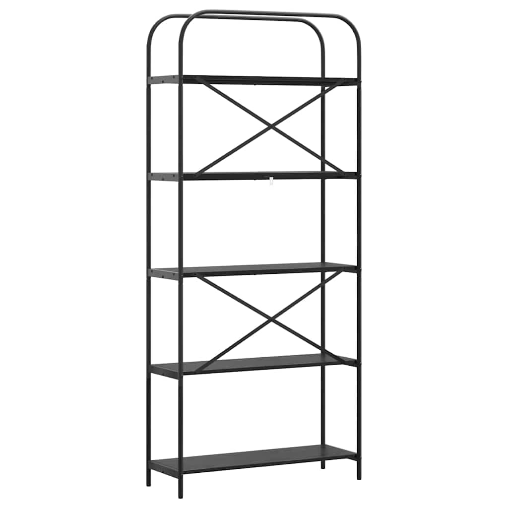 Bücherregal Schwarz Eichen-Optik aus Holzwerkstoff 80 x 30 x 183 cm mit 5 Regalen freistehend für Wohnzimmer Büro Arbeitszimmer platzsparend Stauraum Aktenordner und Deko