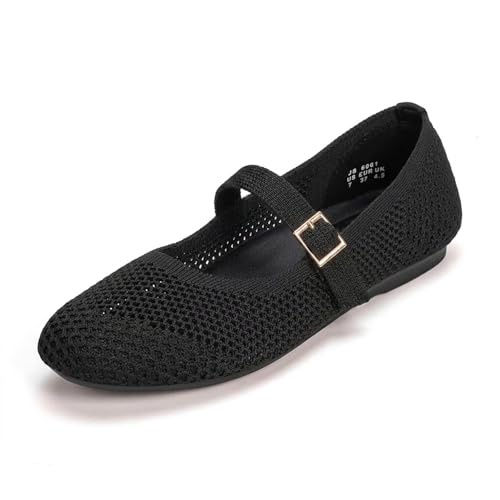 Image of Frank Mully Women's Mary Jane Flats Comfortable Dressy Ballet Flats Casual Round Toe Slip On Washable Knitted Fabric Office Work Woman Shoes