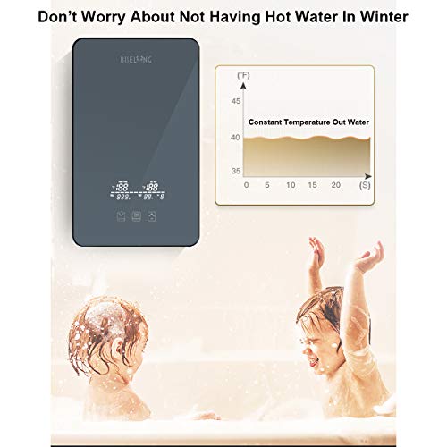 Electric Tankless Hot Water Heater 220/240V Instant,Suitable Shower Sink Kitchen Bathroom Bathtub RV Whole House, Hot Water Output of 1.8 GPM,2 PCs 16” Long 1/2”FIP copper head hose (Black 12KW) - Thumbnail 3