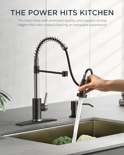 Image of FORIOUS Kitchen Faucet with Pull Down Sprayer, Stainless Steel Commercial Single Handle Classic Spring Pull Out Sink Faucet for Pot Filler, Farmhouse Camper Bar Laundry Room, Black Brushed