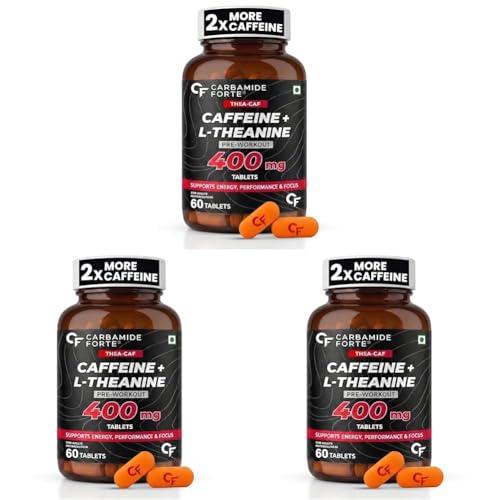 Image of Carbamide Forte Pre Workout Caffeine & L-Theanine Tablets | High Strength Caffeine For Energy, Focus & Workout Intensity | Smooth Energy, No Crash | 60 Veg Tablets (Pack of 3)