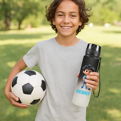 Image of callie Personalized Soccer Water Bottle for Kids, Custom Cartoon Character Leak Proof Sport Bottle for Boys Girls, Soccer Gifts for Children, 17 oz, 22oz, 34oz