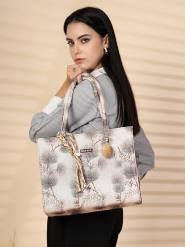 Image of ENSAC Women's Floral Print Tote Bag | Lightweight Handbag with Zipper Closure