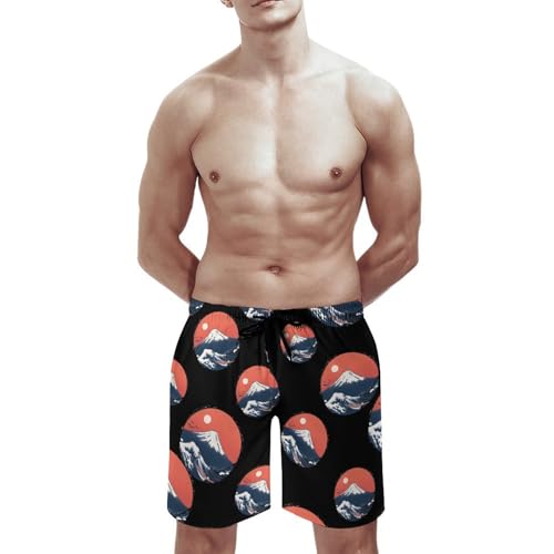 Fuji-Moutain Wave Men's Board Shorts with Mesh Liner Quick Dry Swim Trunks Hawaii Beach Short Pants3