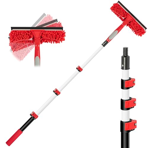 Image of 2-4 FT Window Squeegee with Extension Pole, Window Cleaning Kit with Telescoping Pole, Window Washing Kit with Long Handle for High Outside, 10 FT Reach Window Cleaner Tool