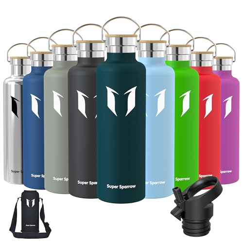 Super Sparrow Gourde Isotherme - Bouteille Isotherme - 1000ml - Gourde Inox Bouche Standard - Gourde Sport Étanche - Gourde Enfant sans BPA, pour Sport, Gym, Voyage