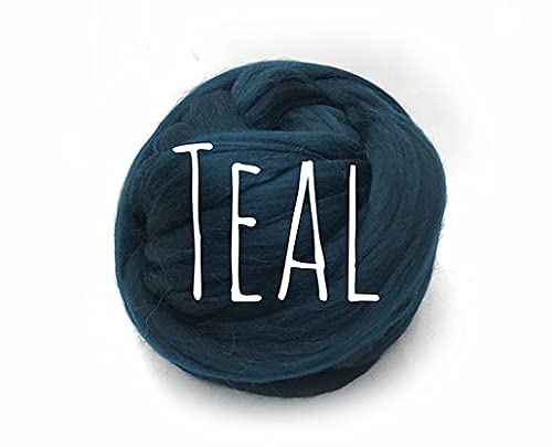 Colorful Passions Merino Wool Roving Oeko-TEX Certified Chunky Yarn Arm Knitting Felting Spinning Weaving Macrame 26-28 Microns EU Suppliers Teal 500g (0.5kg) (1.1lb) โ image 1