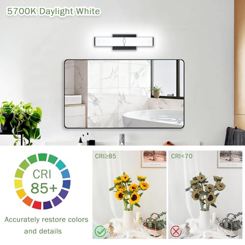 Image of 16 Inch Bathroom Vanity Light 2000LM, 5700K Daylight White Modern Bathroom Light Dimmable, AC 120V 20W Matte Black LED Vanity Lighting Fixtures Wall Sconce ETL Certified, 1Pack
