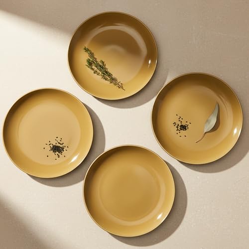 Image of The Earth Store Handcrafted Mustard Novelle Dinner Plate 4 Piece -10 Inch Ceramic Dinner Plates Microwave & Dishwasher Safe Ceramic Plates for Dinner | Full Plates Set of 4