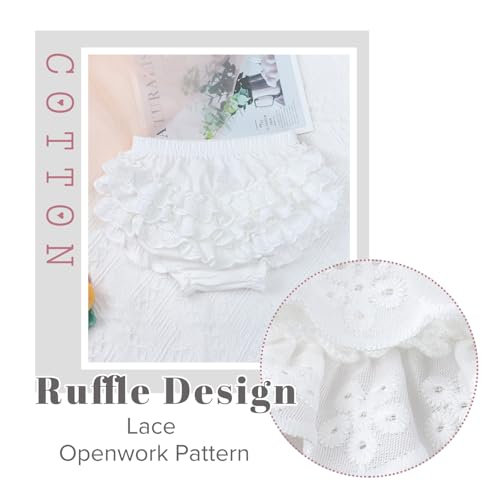 5 Piece Set of Ruffled Lace Panty Diaper Covers for Baby Girls Cotton Toddler White Shorts Underwear3