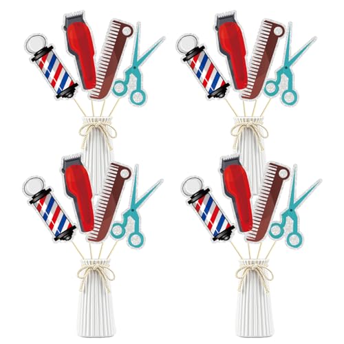 Image of Barber Hairstylist Happy Birthday Centerpiece Sticks,Barbershop Themed Table Toppers,Congrats Barber /Cosmetology School Survivor, 2025 Barber Graduation Party Decorations.Set of 16