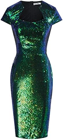 GRACE KARIN Women's Elegant Cap Sleeve Sequin Hips-Wrapped Pencil Dress for Party M