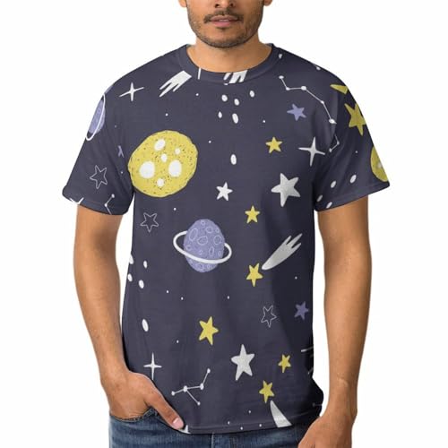 T-shirt manches courtes homme à col rond avec motif planètes et étoiles