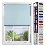 FURNISHED Blackout Roller Blind with Metal Fittings Trimmable Insulated Thermal Fabric Heavy-duty Easy Install Brackets Window Roller Blinds - Duck Egg Blue, 50W x 165H cm