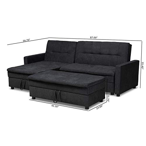 Baxton Studio Noa Modern And Contemporary Dark Grey Fabric Upholstered Left Facing Storage Sectional Sleeper Sofa With Ottoman #TOP6