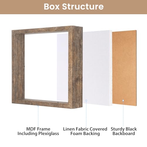 Califortree 8x8 Shadow Box Picture Frame - Memory Box Display Case for Memorabilia Flower Awards Medals Wedding Photos and Keepsake, Rustic Brown
