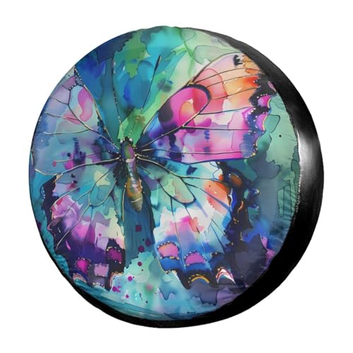 Image of Colorful Butterfly with Pink Spare Tire Cover Dust-Proof Wheel Tire Cover Fit Trailer, RV, SUV and Many Vehicle 17 Inch