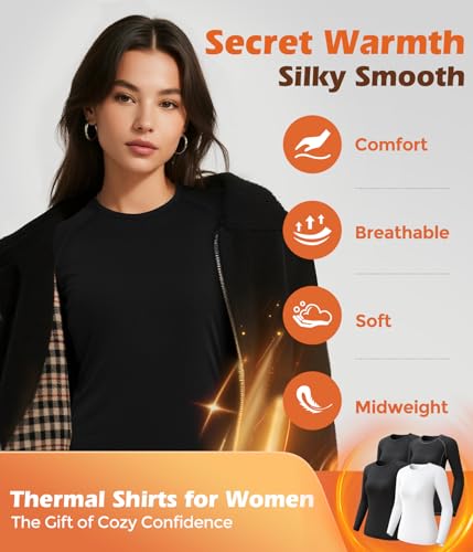 Image of Womens Long Sleeve Compression Shirts Sun Protection Workout Underscrubs | UPF 50+ breathable UV SPF rash guard, Moisture wicking dry fit cooling undershirt, Snug stretch tops for gym & daily wear