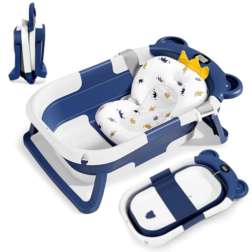 Faltbar Baby Badewanne, Babybadewanne mit Stützkissen Sitzmatte, Baby Bathtub Babywanne Mit Baby Badewannensitz & Badethermometer, Babywanne für Neugeborene Kleinkinder Geburtsgeschenke (blau) Faltbar Baby Badewanne, Babybadewanne mit Stützkissen Sitzmatte, Baby Bathtub Babywanne Mit Baby Badewannensitz & Badethermometer, Babywanne für Neugeborene Kleinkinder Geburtsgeschenke (blau)