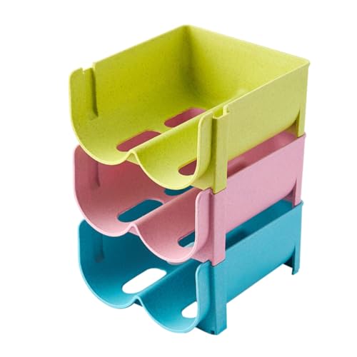MOTHNUR 3 piezas Caja Apilable para Bebidas con Soporte Resistente para Latas Botellas y Vinos Organizador para Refrigerador Colores Verde Azul y Rosa Almacenamiento Doméstico y Seguro