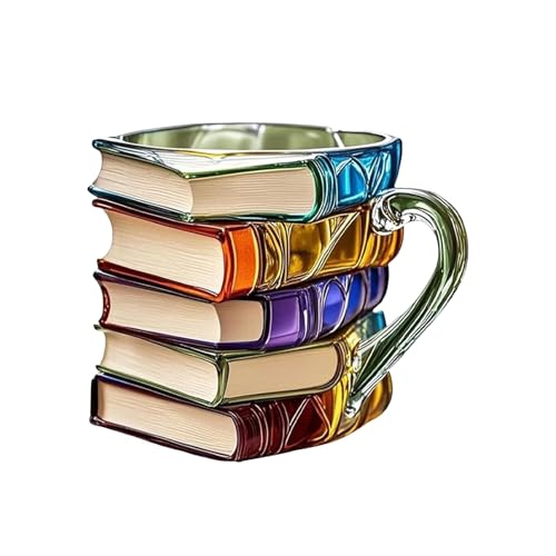 Genérico Taza Para Té Caliente - Vaso Vino Vidrio Retro Pintado En 3D Diseño Libro - Suministros Cocina, Mug Cervecera Con Agarre Cómodo Para Amantes Lectores Bibliotecarios Escritores