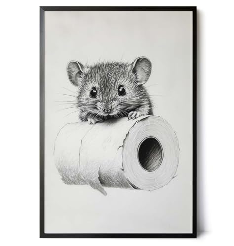 Paul Sinus Poster/Leinwandbild/Rahmenoption Lustiges Mausbild – Humorvolle Klo-Deko mit süßer Maus auf Klopapierrolle